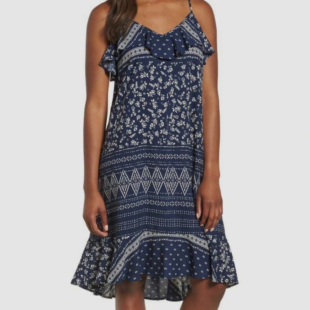 Vince Camuto Women Blue Ditsy Liberty Printed Ruffled Slip Dress Plus Size 1X